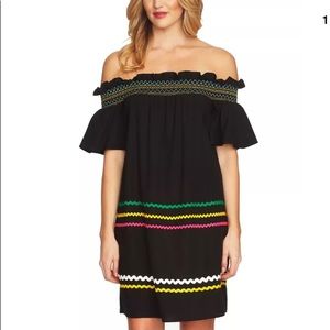 CeCe Off Shoulder Smocked Striped Shift Mini Dress